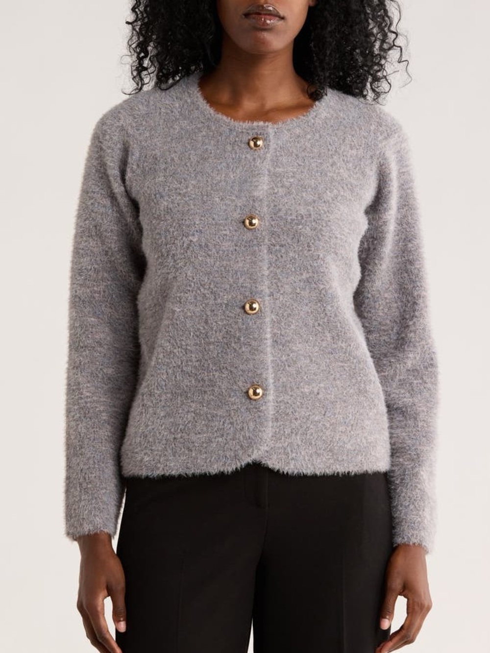 Tahari cardigan gray Cozy textured Fuzzy gold Button-Up quiet money luxury XL
